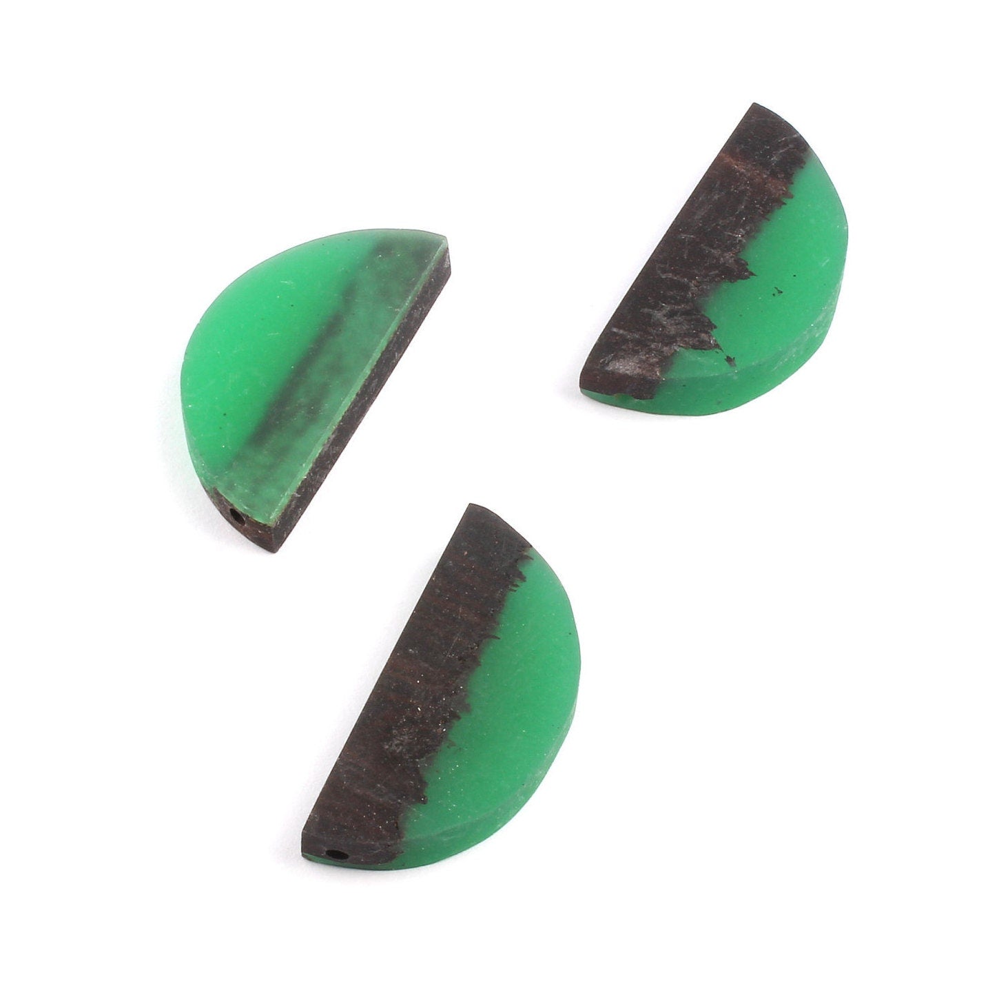 Epoxy Ebony Wood Pendant - Resin&Wood Semicircle Pendant - Green Brown Half Moon Pendant with 2 Holes  - 15.7x31.8x5.67mm - BB1051B - DOMEDBAZAAR