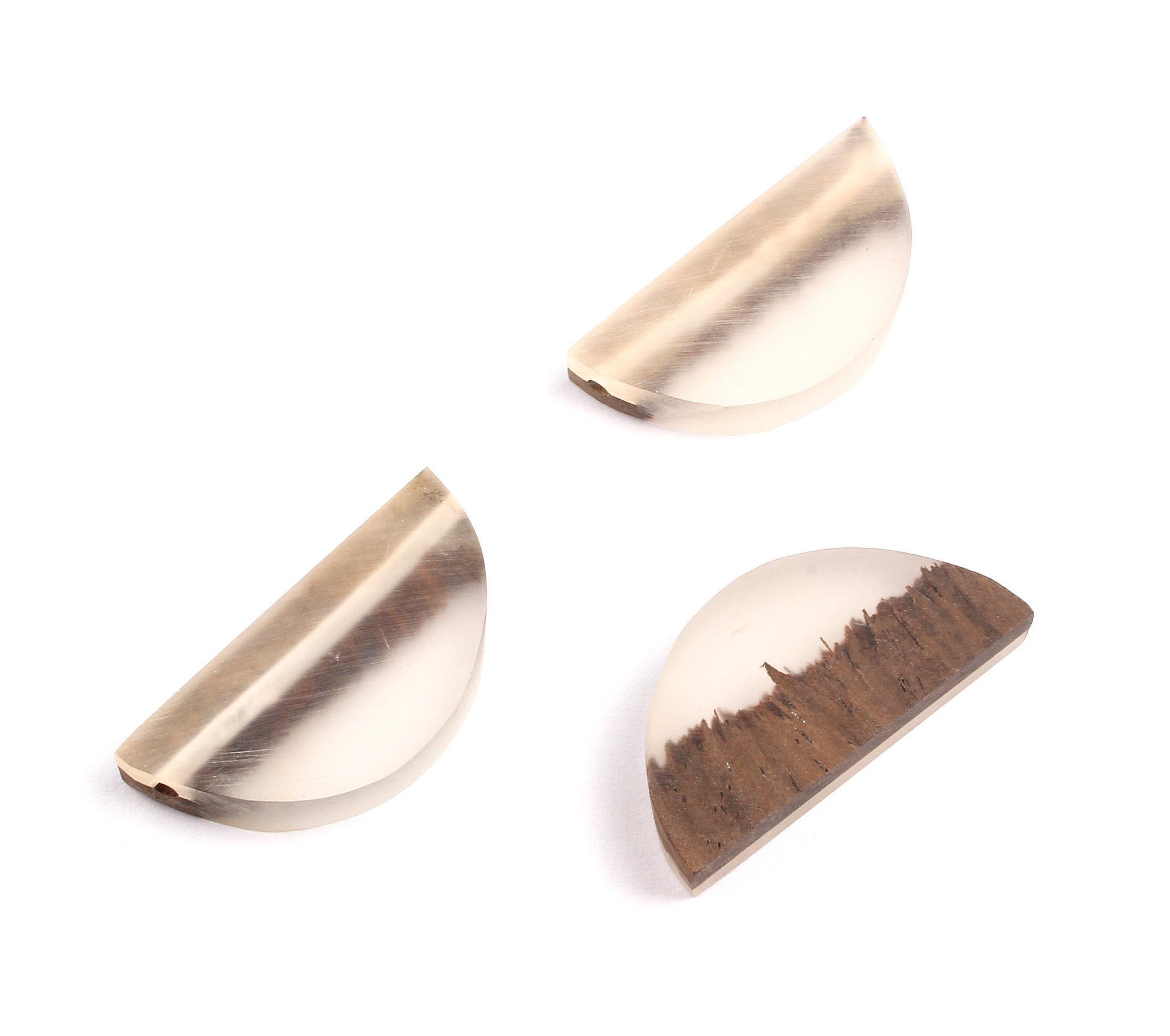 Epoxy Ebony Wood Pendant - Resin&Wood Semicircle Pendant - Clear and Brown Half Moon Pendant with 2 Holes  - 15.7x31.8x5.67mm - BB1051D - DOMEDBAZAAR