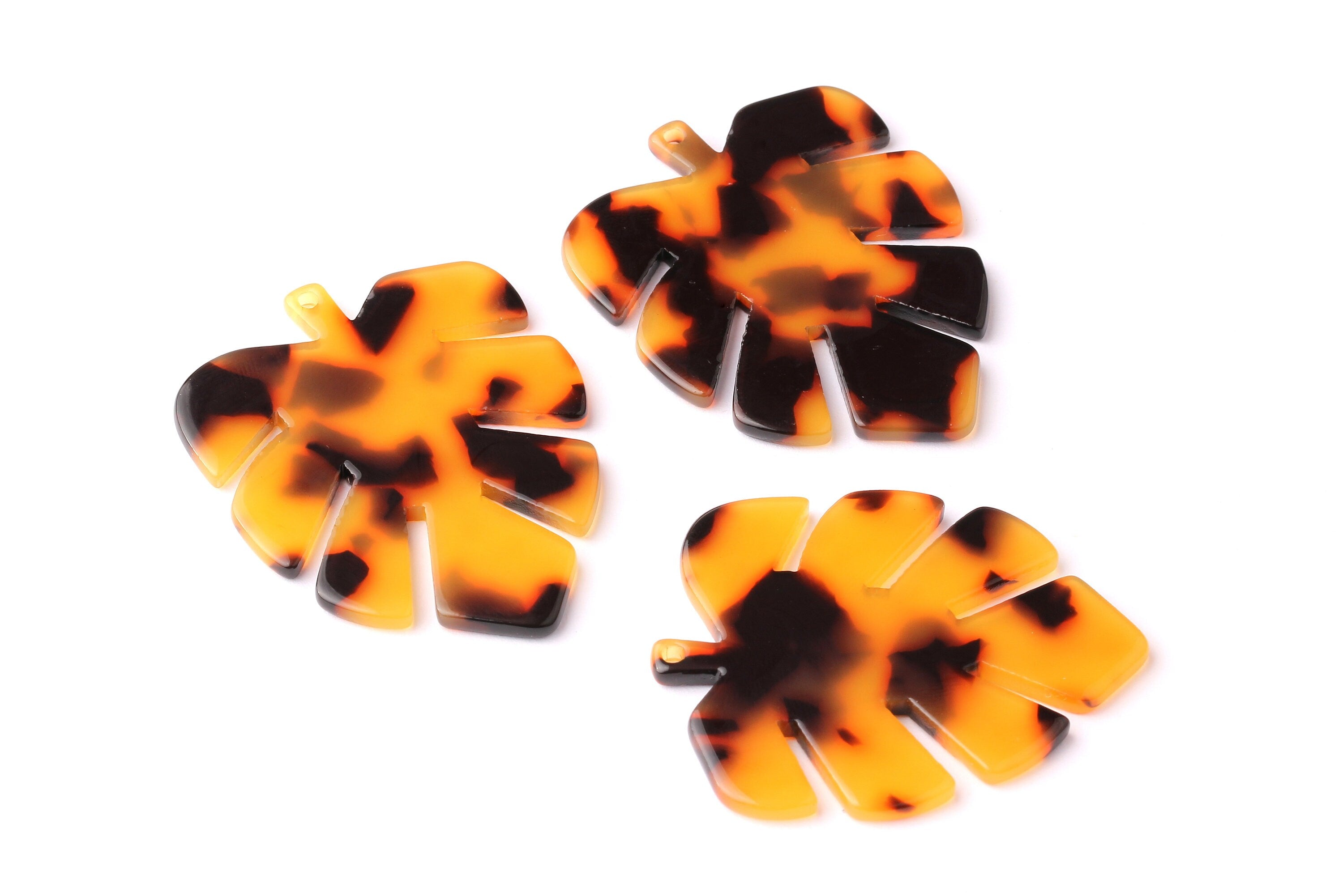 Acetate Leaf Charms - Tortoise Shell Earrings - Leaf Pendant - Jewelry Making Supplies - Color Code: A01 - 44x35x2.5mm - AC1052B - DOMEDBAZAAR