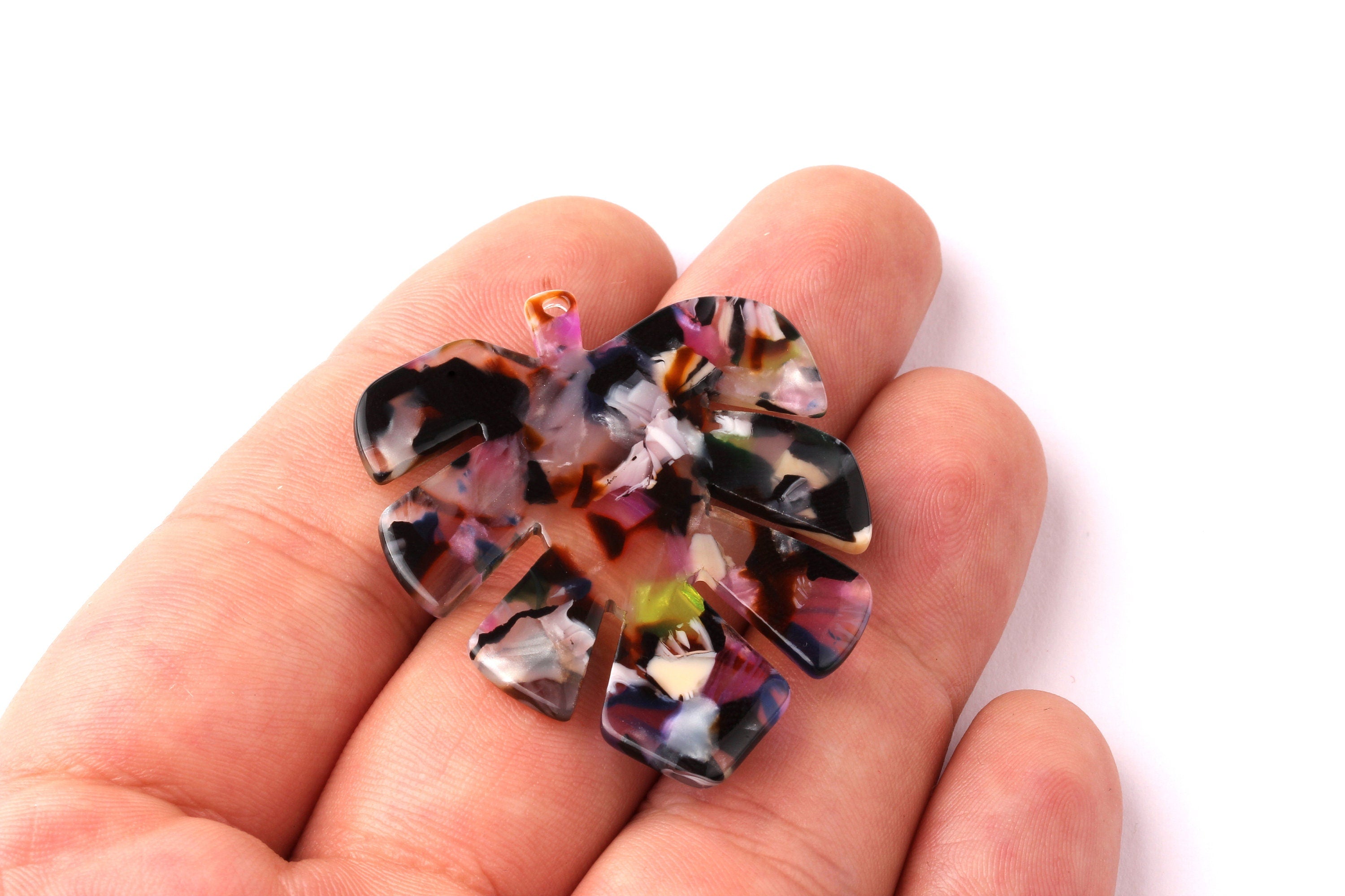 Acetate Leaf Charms -  Leaf Earrings and Pendant - Earring Findings - Jewelry Supplies - Color Code: A11 - 44x35x2.5mm - AC1052F - DOMEDBAZAAR