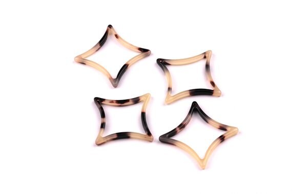 Acetate Acrylic Earring Charms - Tortoise Shell Earrings - Compass Points Shaped Pendant - Color Code: A07 - 24.5x2.41mm - AC1089A - DOMEDBAZAAR