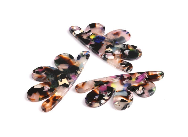 Acetate Flower Earring Charms - Flower Shaped Pendant - Earring Findings - Jewelry Supplies - Color Code: A11 - 54.4x27.3x2.53mm - AC1090C - DOMEDBAZAAR
