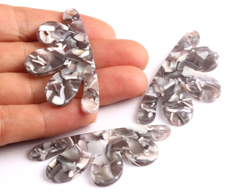 Tortoise Shell Earrings - Acetate Earring Charms - Flower Shaped Pendant - Earring Findings - Color Code: A20 - 54.4x27.3x2.53mm - AC1090E - DOMEDBAZAAR