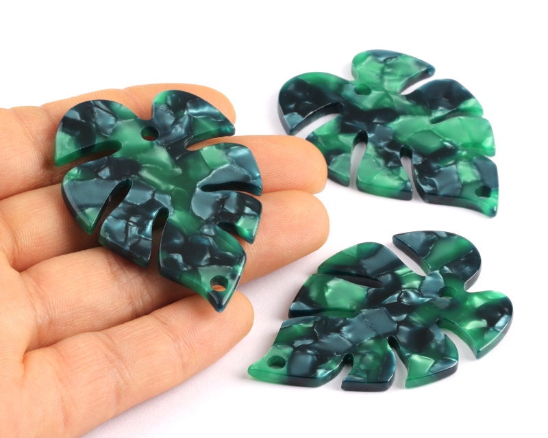 Acetate Acrylic Earring Charms - Tortoise Shell Earrings - Monstera Leaf  Shaped Pendant - Color Code: A13 - 51x35.5x2.44mm - AC1088H - DOMEDBAZAAR