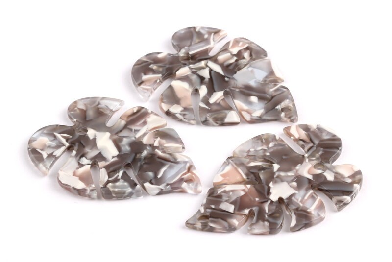 Acetate Acrylic Earring Charms - Tortoise Shell Earrings - Monstera Leaf Shaped Pendant - Color Code: A20 - 51x35.5x2.44mm - AC1088E - DOMEDBAZAAR