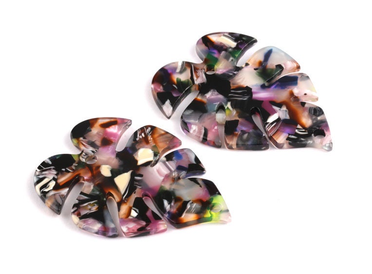 Acetate Leaf Earring Charms - Monstera Leaf Pendant - Earring Findings - Jewelry Supplies - Color Code: A11 - 51x35.5x2.44mm - AC1088C - DOMEDBAZAAR