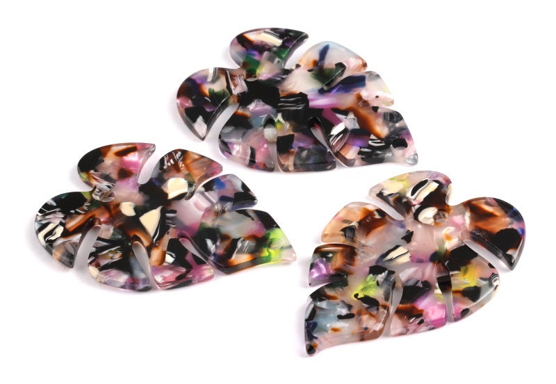 Acetate Leaf Earring Charms - Monstera Leaf Pendant - Earring Findings - Jewelry Supplies - Color Code: A11 - 51x35.5x2.44mm - AC1088C - DOMEDBAZAAR