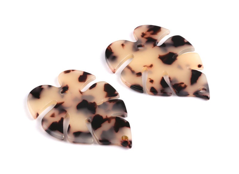 Acetate Acrylic Charms -  Blonde Tortoise Shell Earrings - Monstera  Leaf  Shaped Pendant - Color Code: A07 - 51x35.5x2.44mm - AC1088B - DOMEDBAZAAR
