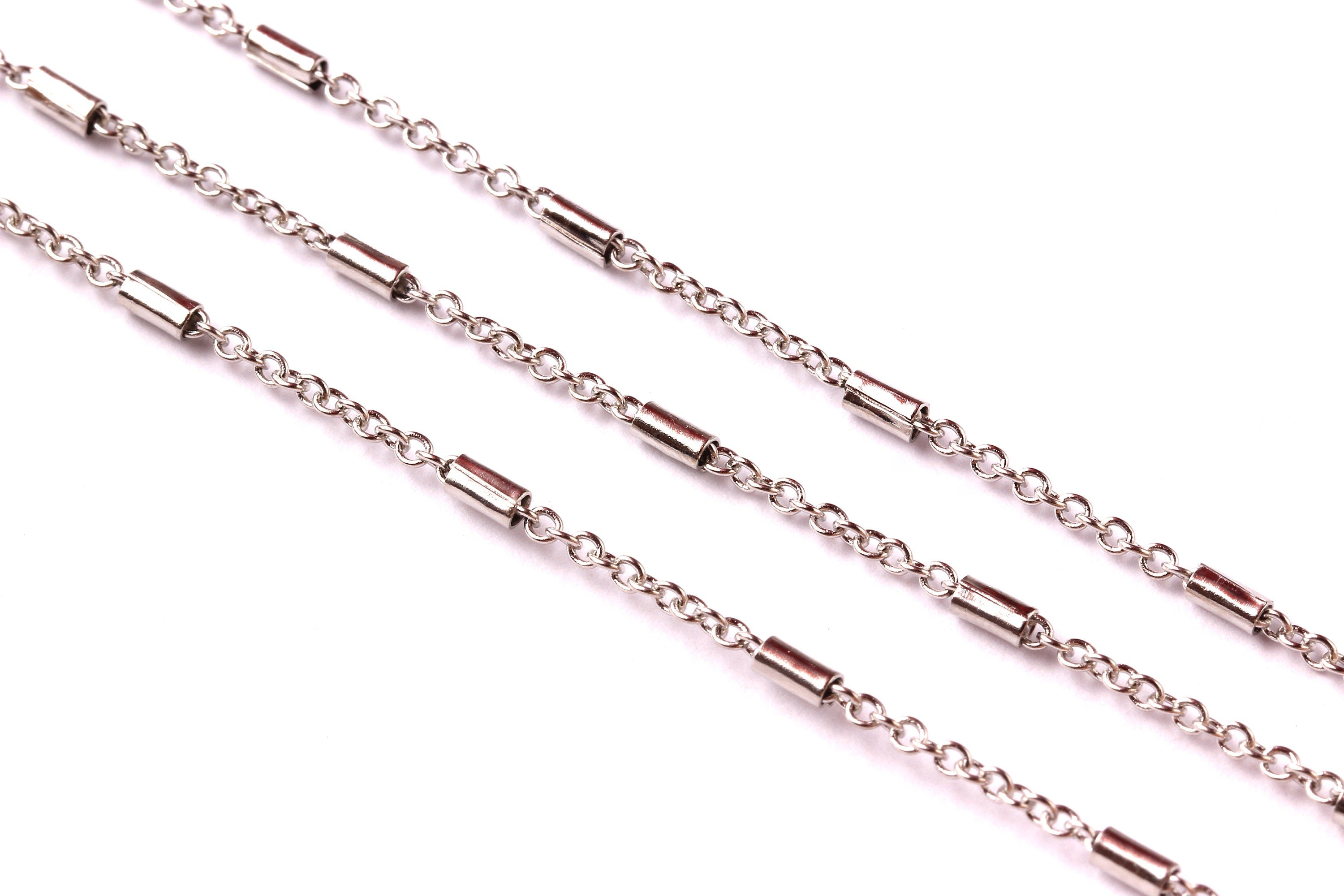 Bar Satellite Round Link Cable Chain - Iron Chain- Silver Plated - Soldered - 0.08&quot; x 0.07&quot; x 0.02&quot; - for Necklace Bracelet Making - CC1004 - DOMEDBAZAAR