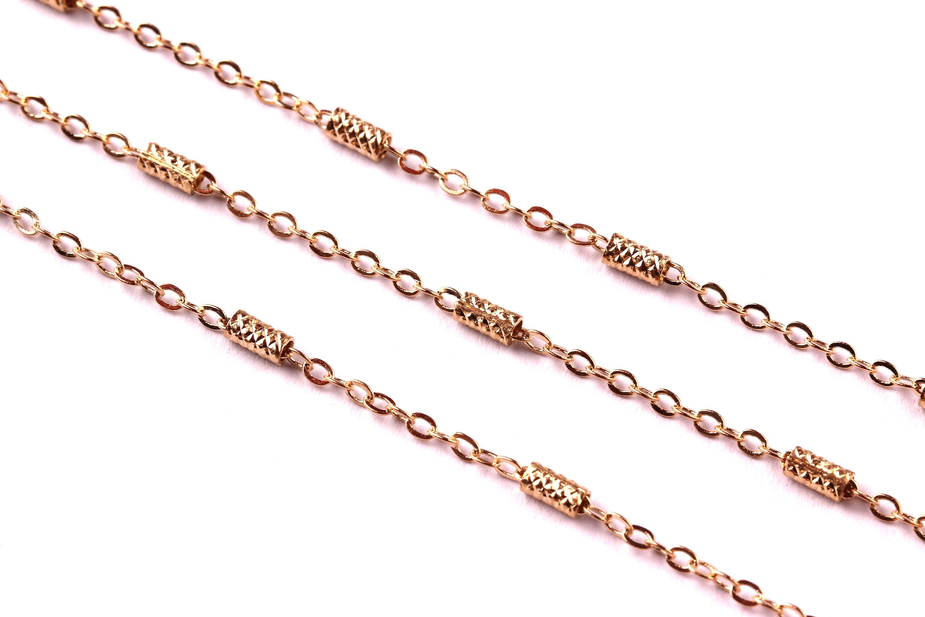 Bar Satellite Round Link Cable Chain - Brass Chain- Gold Plated - Soldered - 0.09&quot; x 0.07&quot; x 0.01&quot; - for Necklace Bracelet  Making - CC1006 - DOMEDBAZAAR