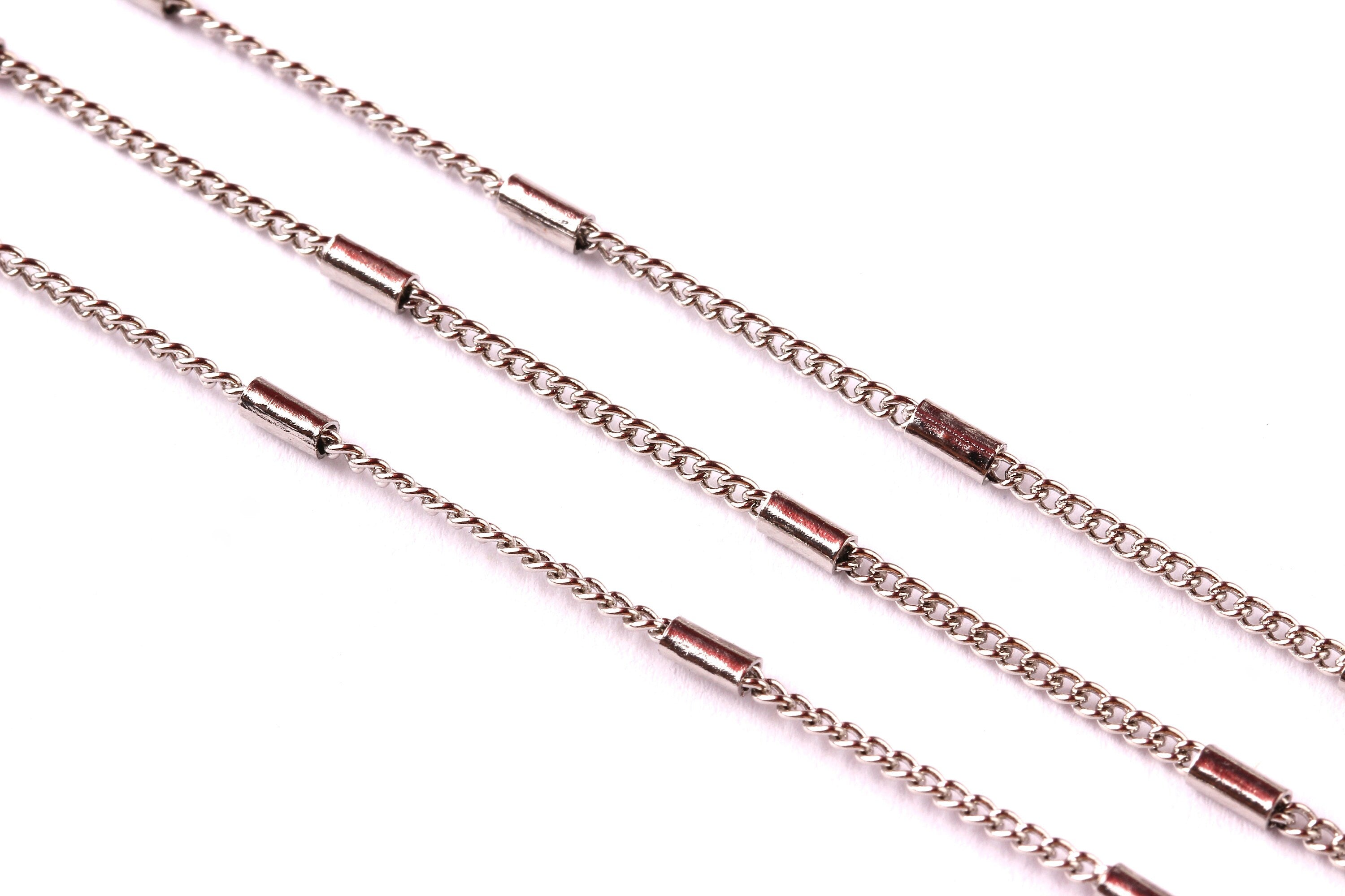 Bar Satellite Curb Chain - Iron Chain- Silver Plated - Soldered - 0.09&quot; x 0.06&quot; x 0.01&quot; - for Necklace Bracelet Jewellery Making - CC1008 - DOMEDBAZAAR