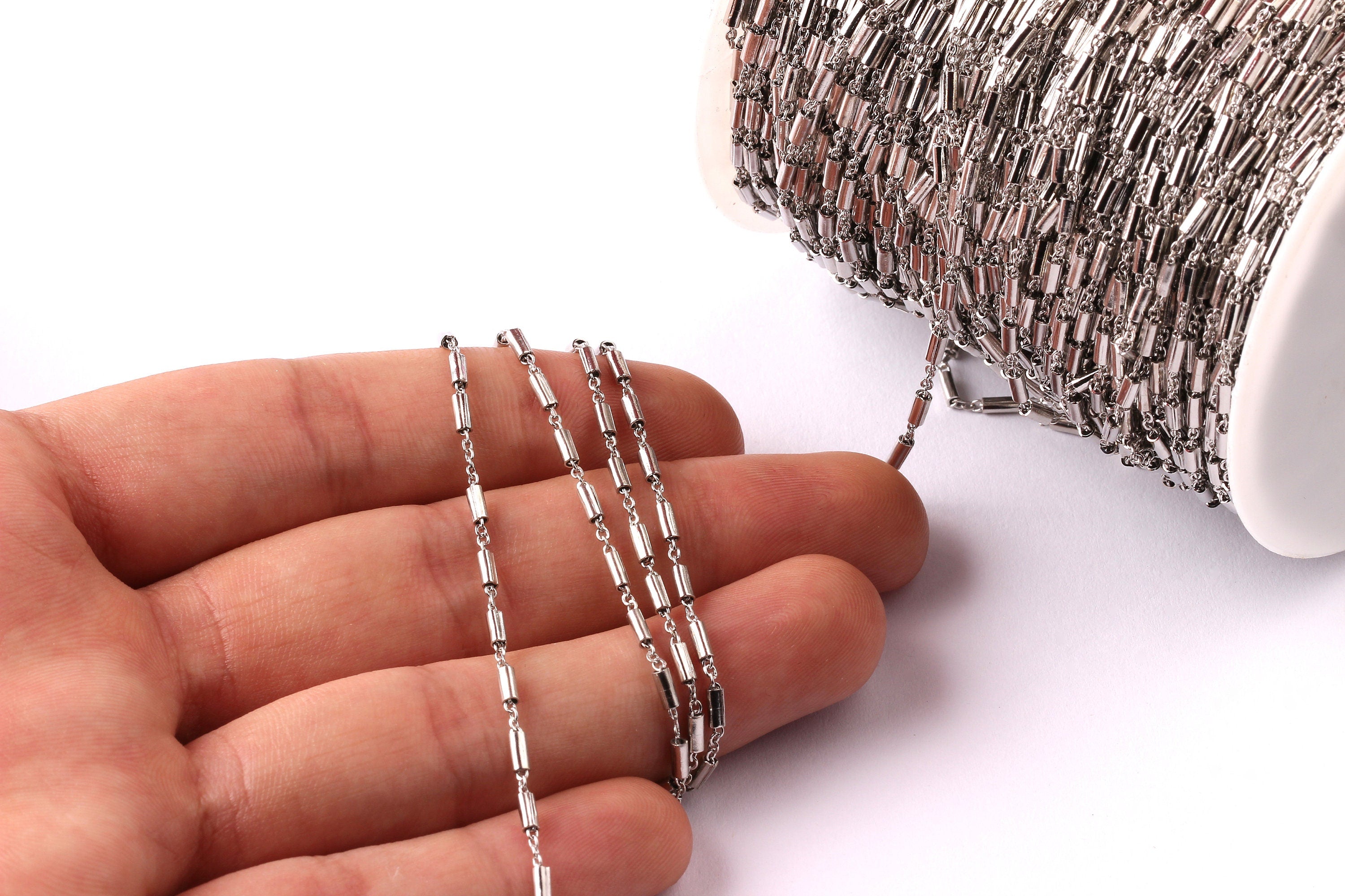 Bar Satellite Cable Chain - Brass Chain- Silver Plated - Soldered - 0.06&quot; x 0.05&quot; x 0.01&quot; - for Necklace Bracelet Jewellery Making - CC1009 - DOMEDBAZAAR