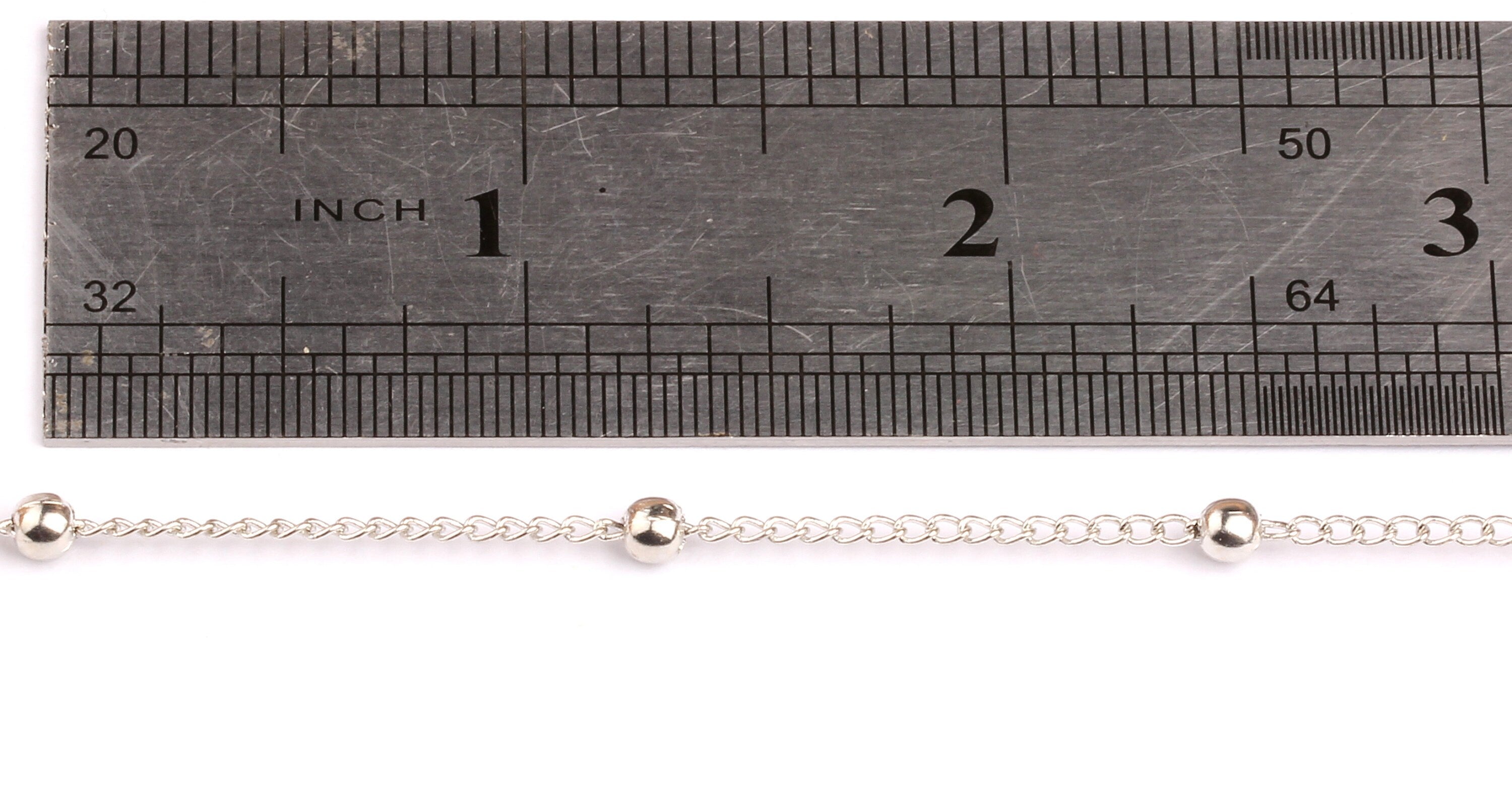 Ball Satellite Curb Chain - Iron Chain- Silver Plated - Soldered - 0.07&quot; x 0.05&quot; x 0.01&quot; - for Necklace Bracelet Jewellery Making - CC1014 - DOMEDBAZAAR