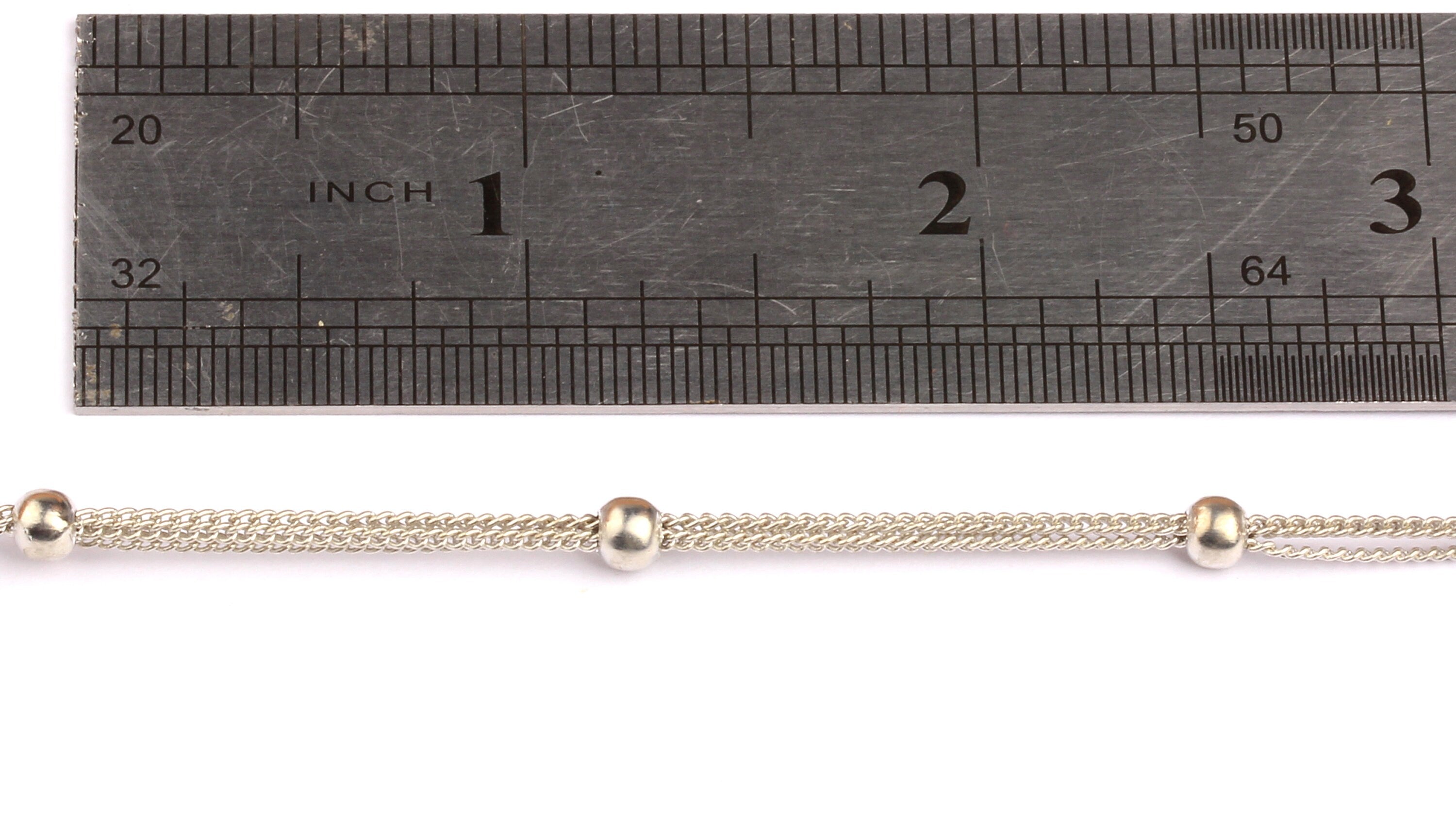 Ball Satellite Triple Curb Chain - Iron Chain- Silver Plated - Soldered - 0.07&quot; x 0.05&quot; x 0.01&quot; - for Necklace Jewellery Making - CC1018 - DOMEDBAZAAR
