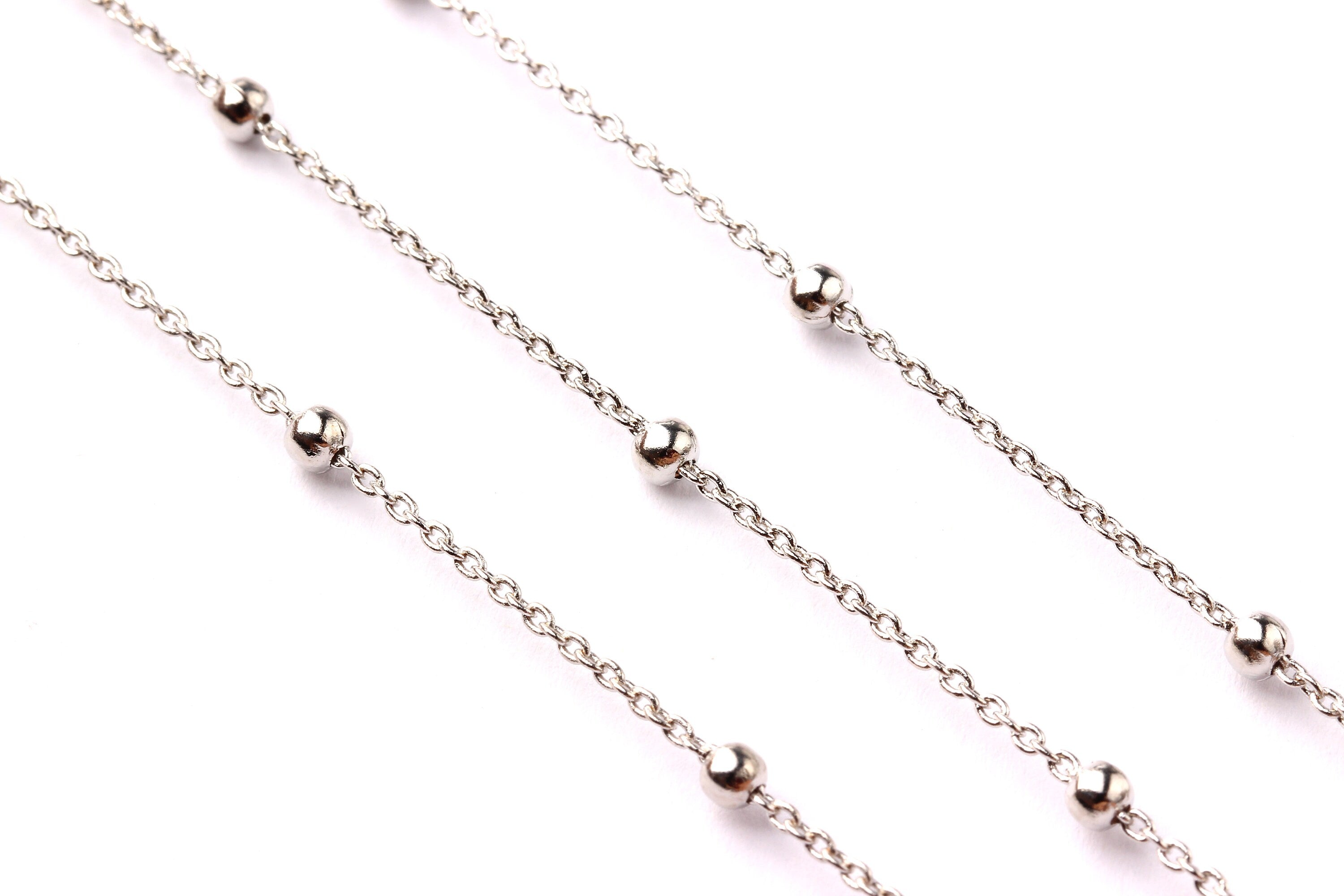 Ball Satellite Cable Chain - Brass Chain- Silver Plated - Soldered - 0.07&quot; x 0.05&quot; x 0.01&quot; - for Necklace Bracelet Jewellery Making - CC1019 - DOMEDBAZAAR