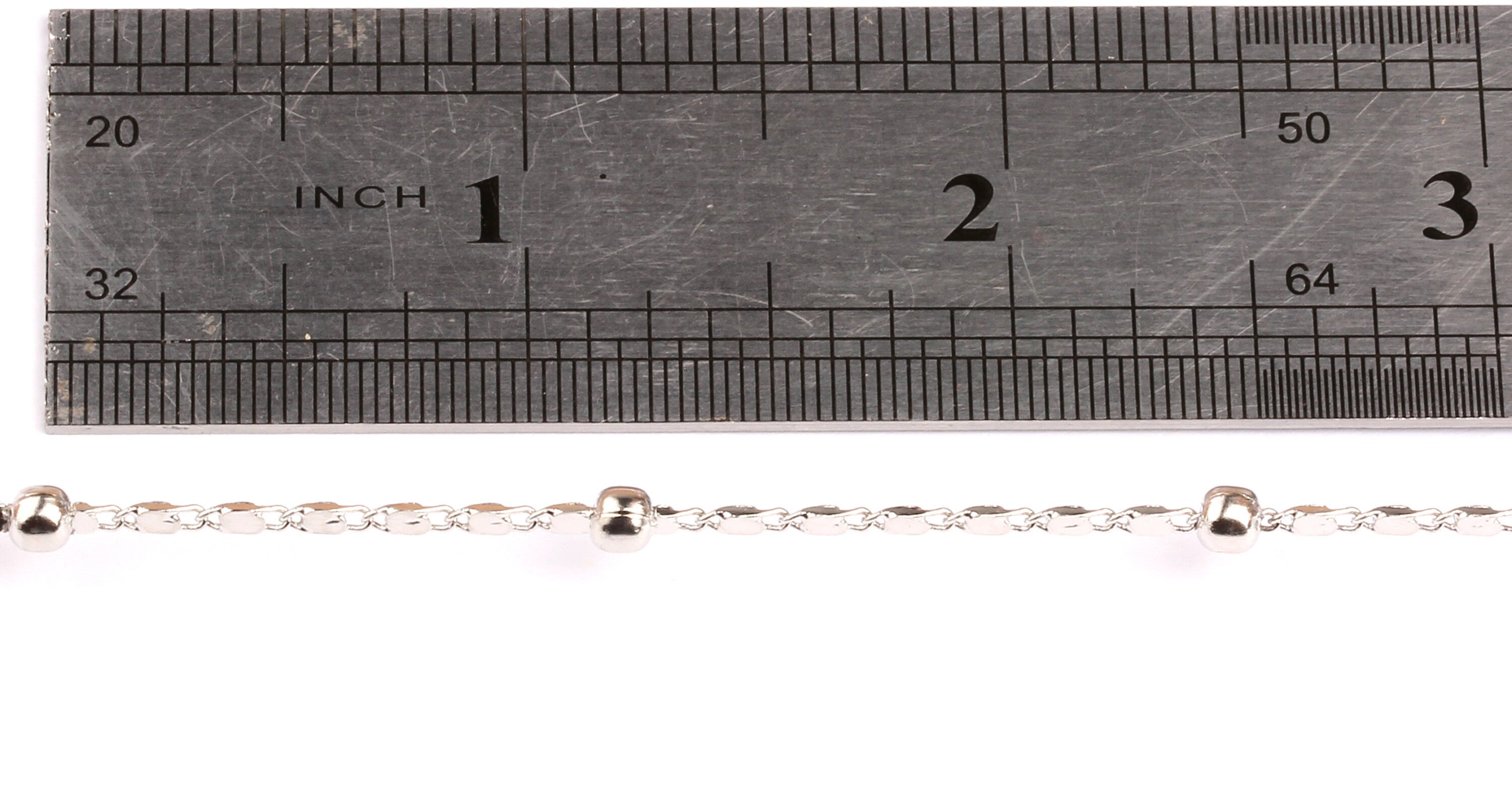 Ball Satellite Bar Chain - Brass Chain- Silver Plated - Soldered - 0.19&quot; x 0.07&quot; x 0.03&quot;- for Necklace Bracelet Jewellery Making - CC1023 - DOMEDBAZAAR