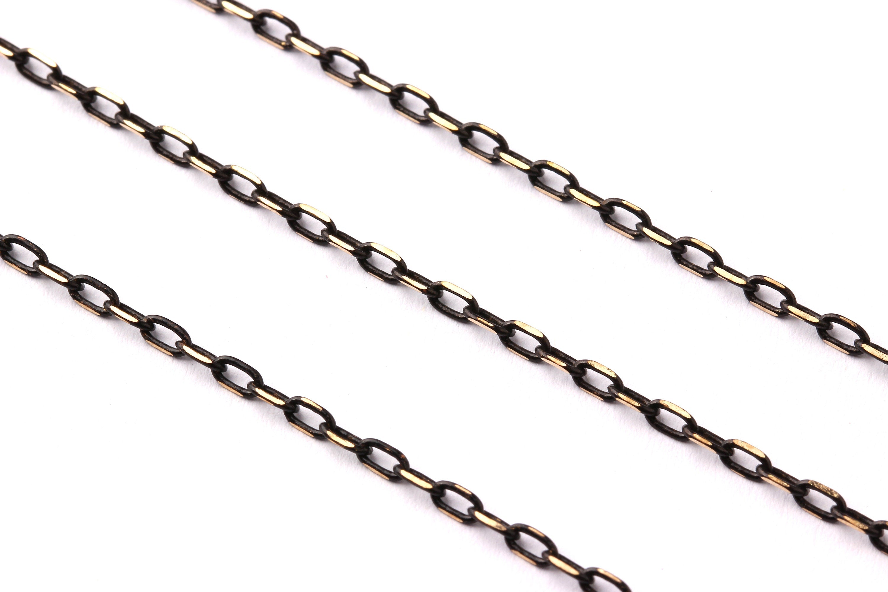 Faceted Soldered Flat Cable Chain - Brass Chain - Antique Brass Faceted - Black Solder Tiny Chain - 0.13&quot; x 0.08&quot; x 0.02&quot; - CC1027 - DOMEDBAZAAR