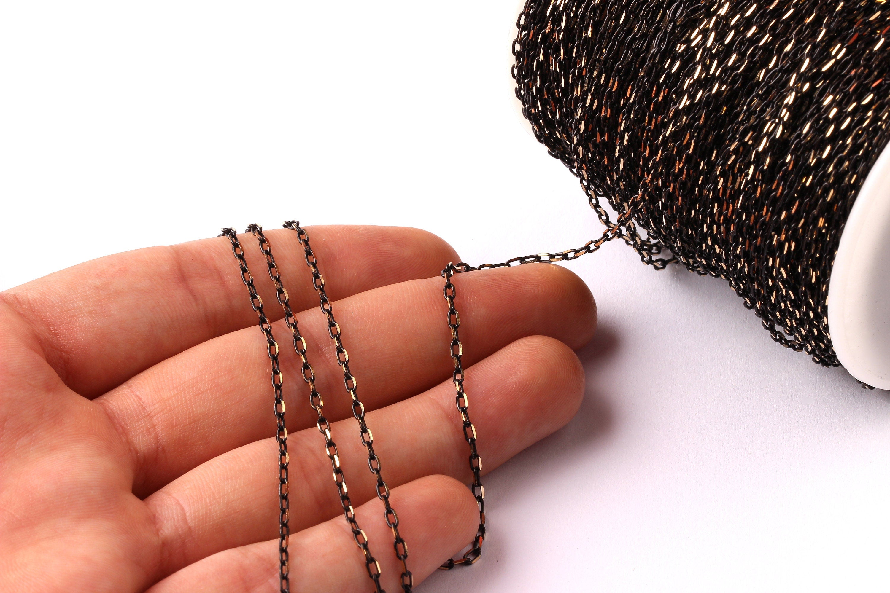 Faceted Soldered Flat Cable Chain - Brass Chain - Antique Brass Faceted - Black Solder Tiny Chain - 0.13&quot; x 0.08&quot; x 0.02&quot; - CC1027 - DOMEDBAZAAR