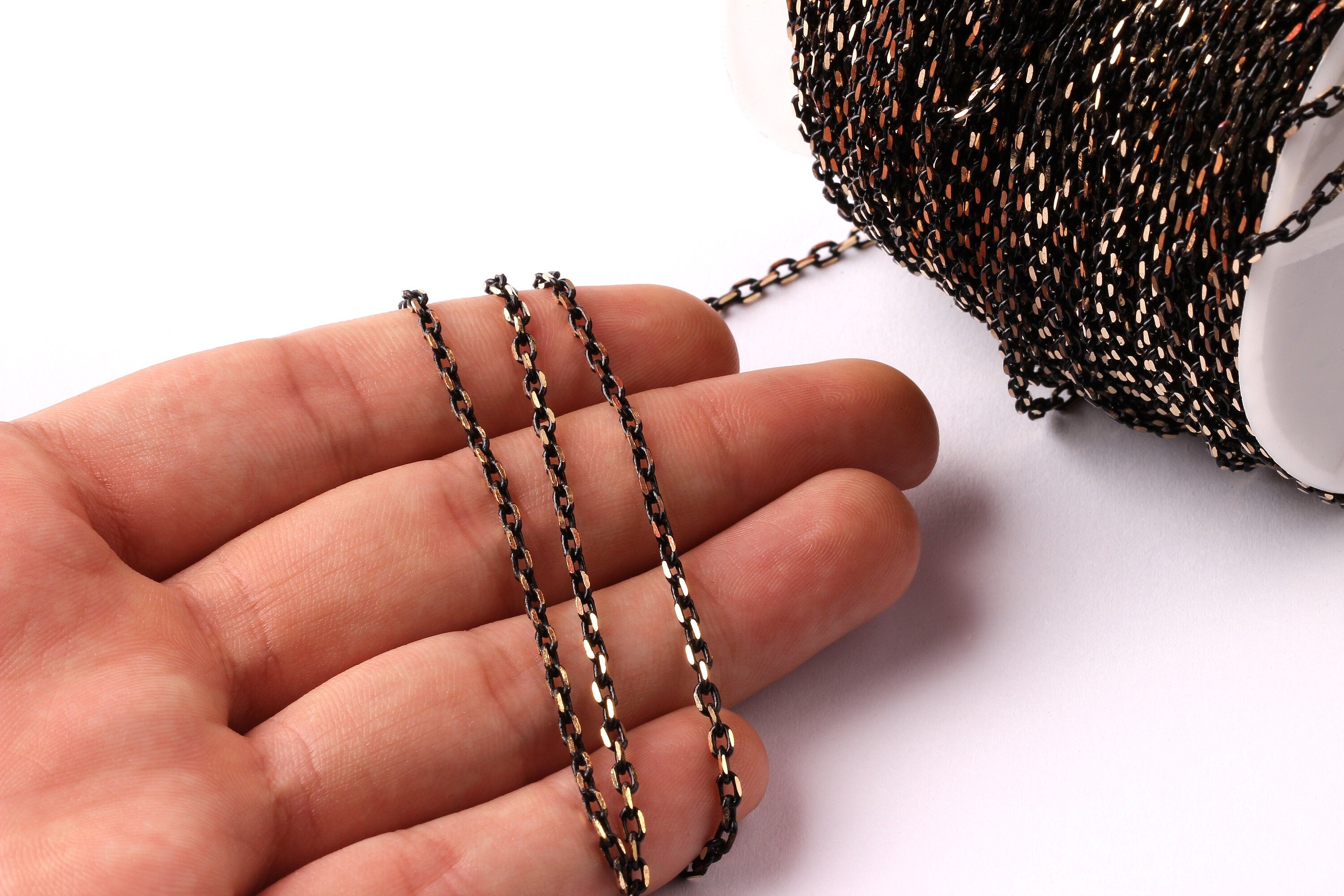 Faceted Soldered Flat Cable Chain - Brass Chain - Antique Brass Faceted - Black Solder Tiny Chain -0.16&quot; x 0.10&quot; x 0.03&quot; -  CC1028 - DOMEDBAZAAR