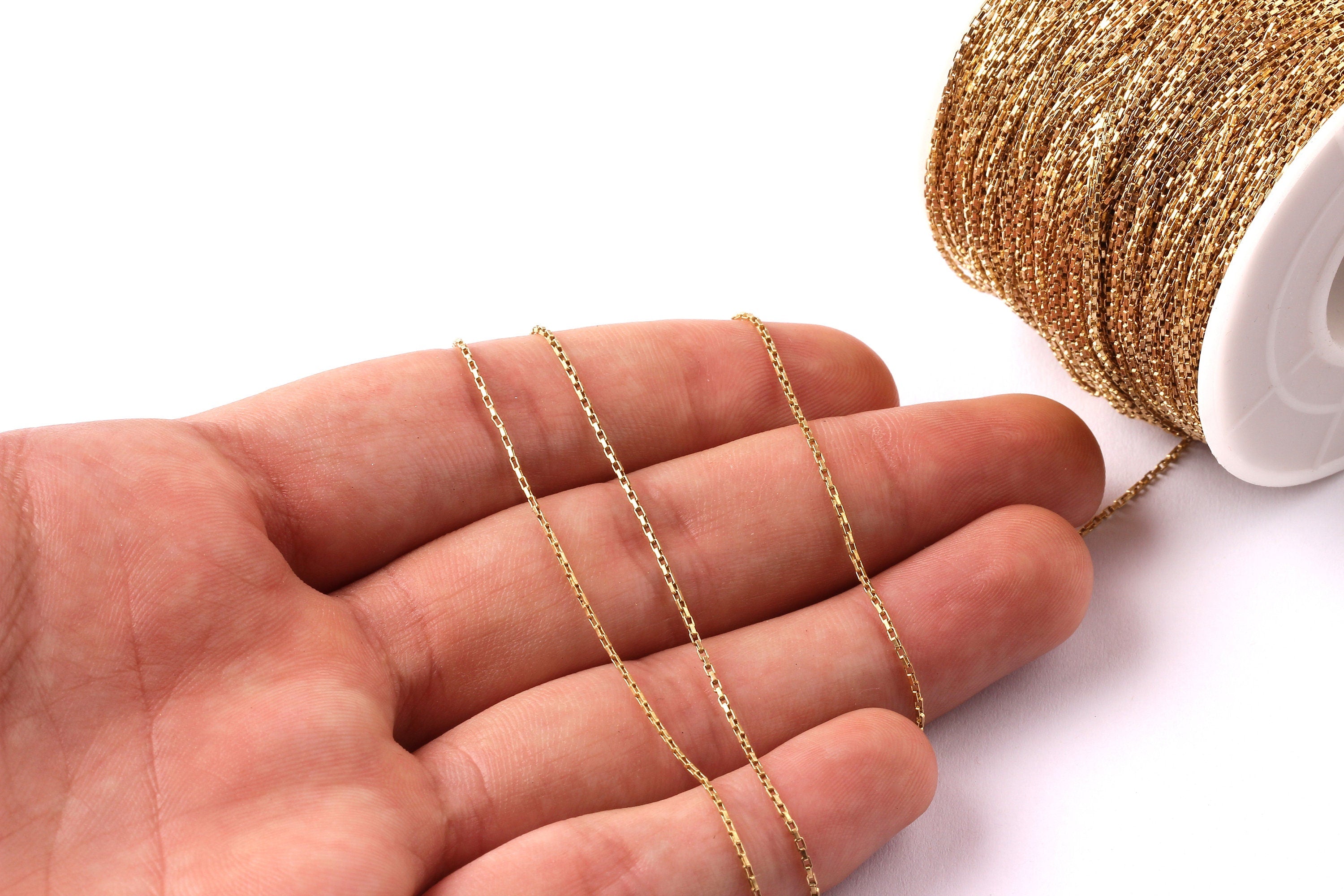 Rectangle Box Chain - Link Chain - Raw Brass Chain - Tiny Rectangle Box Chain -   - 0.06&quot; x 0.04&quot; x 0.01&quot;- for  Jewellery Making - CC1034 - DOMEDBAZAAR