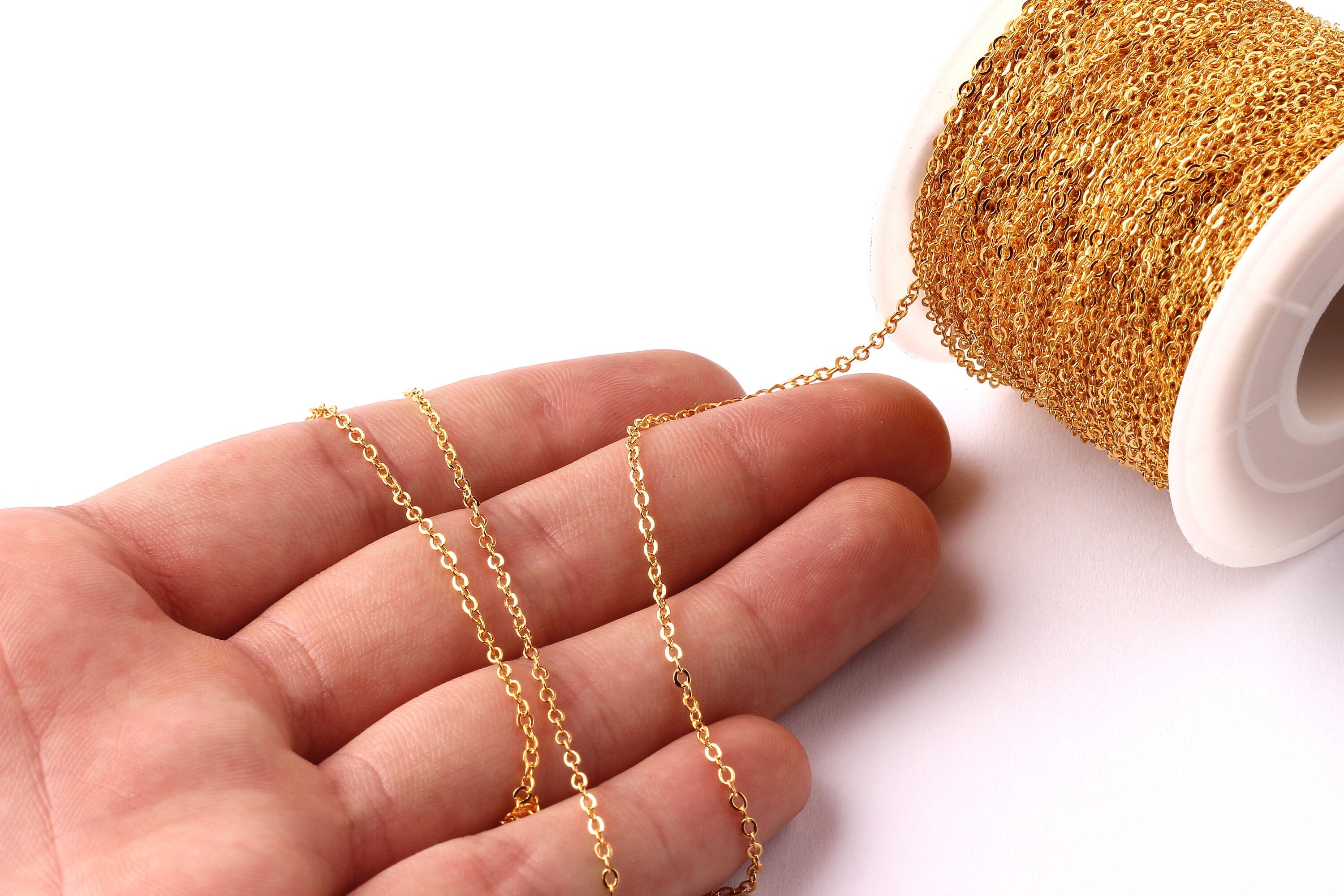 Flat Soldered Cable Chain - Brass Chain - Gold Tone Plated - Brass Soldered Link Chain - 0.08&quot; x 0.07&quot; x 0.01&quot; -  Jewelry Making - CC1041B-G - DOMEDBAZAAR
