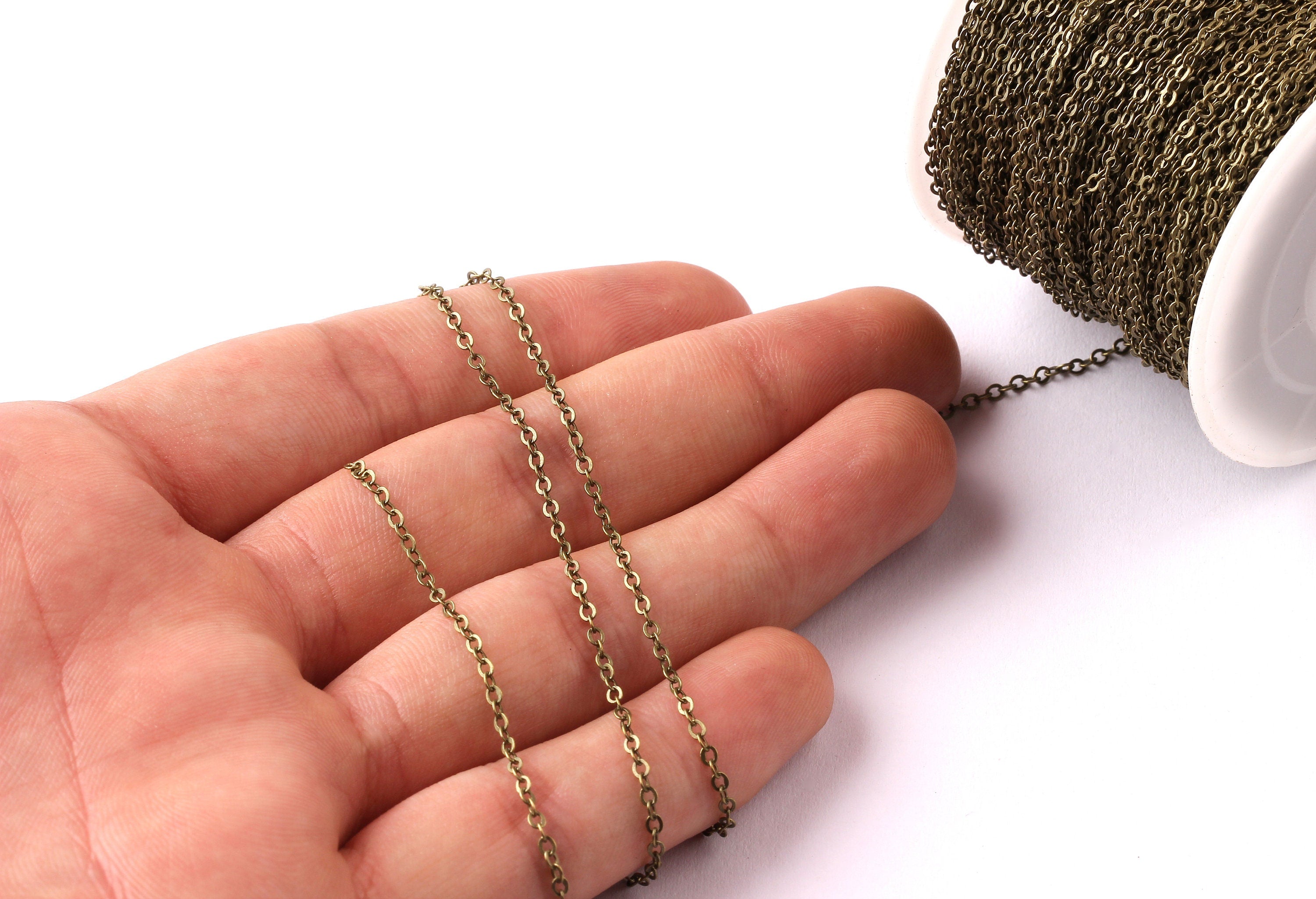 Flat Soldered Cable Chain - Brass Chain - Antique Bronze Tone Plated -Brass Soldered Link Chain - 0.09&quot; x 0.07&quot; x 0.01&quot; - CC1041B-AB - DOMEDBAZAAR