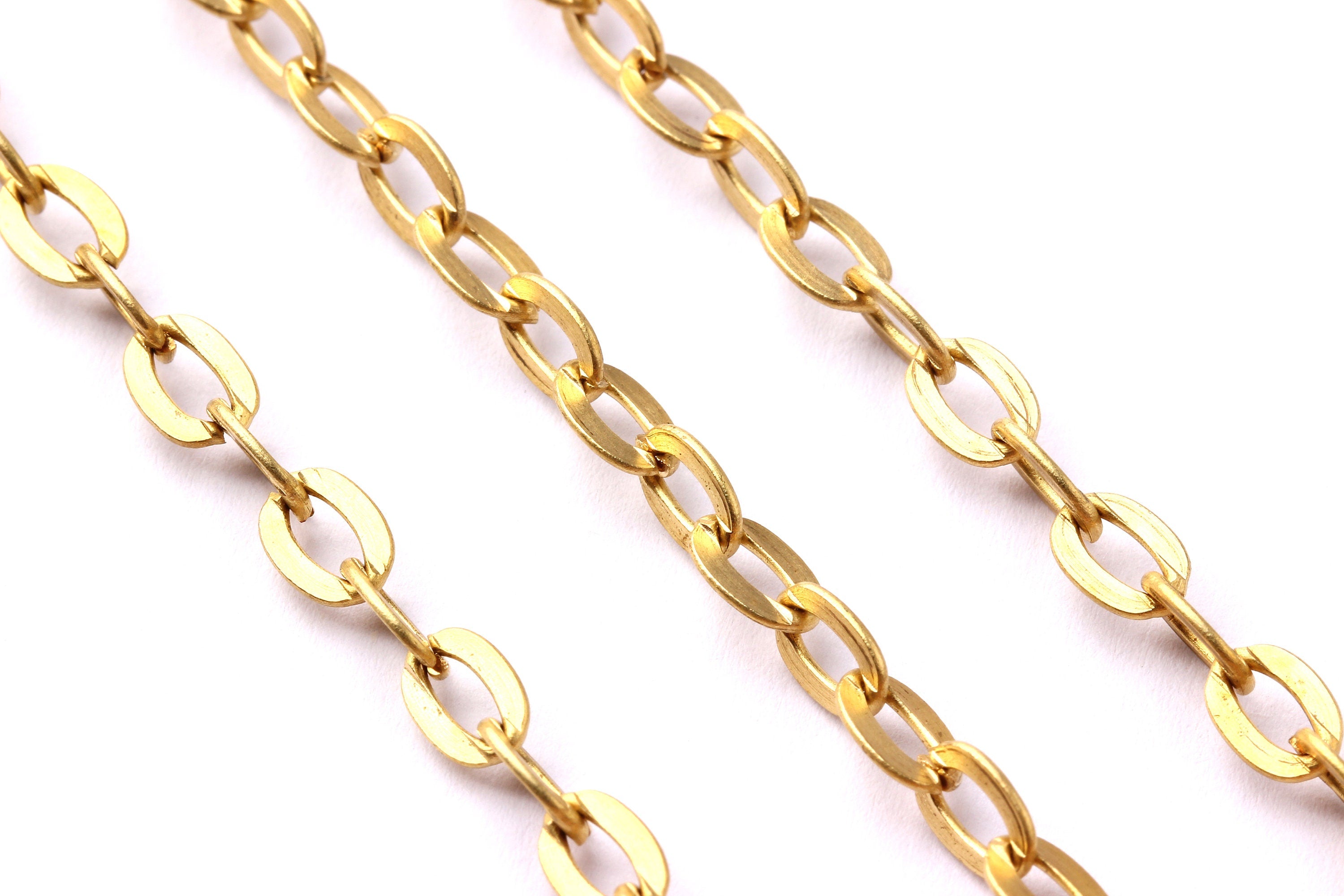 Flat Cable Chain - Raw Brass Chain - Unsoldered Link - Faceted Raw Brass Cable Chain - 0.27&quot; x 0.18&quot; x 0.02&quot;- for  Jewellery Making - CC1048 - DOMEDBAZAAR