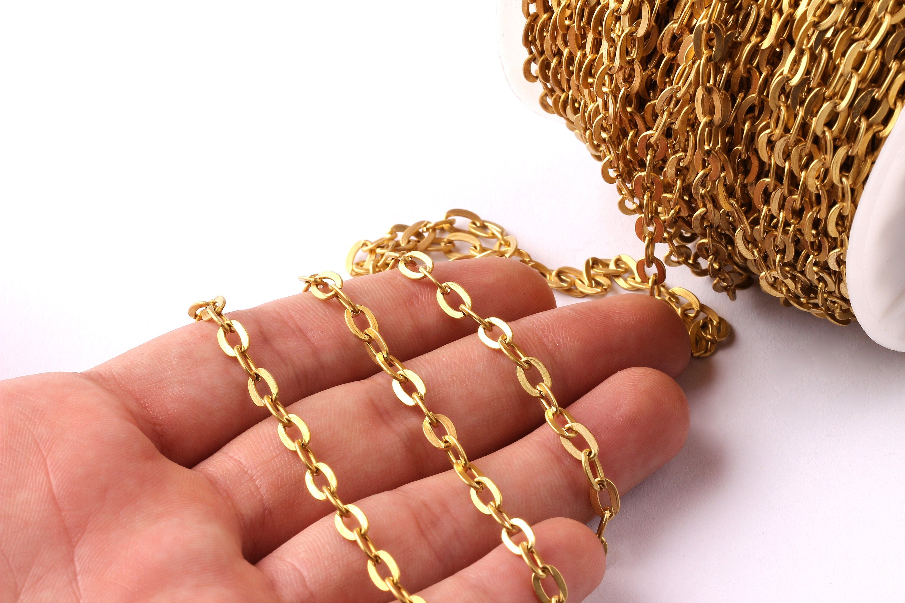 Flat Cable Chain - Raw Brass Chain - Unsoldered Link - Faceted Raw Brass Cable Chain - 0.27&quot; x 0.18&quot; x 0.02&quot;- for  Jewellery Making - CC1048 - DOMEDBAZAAR