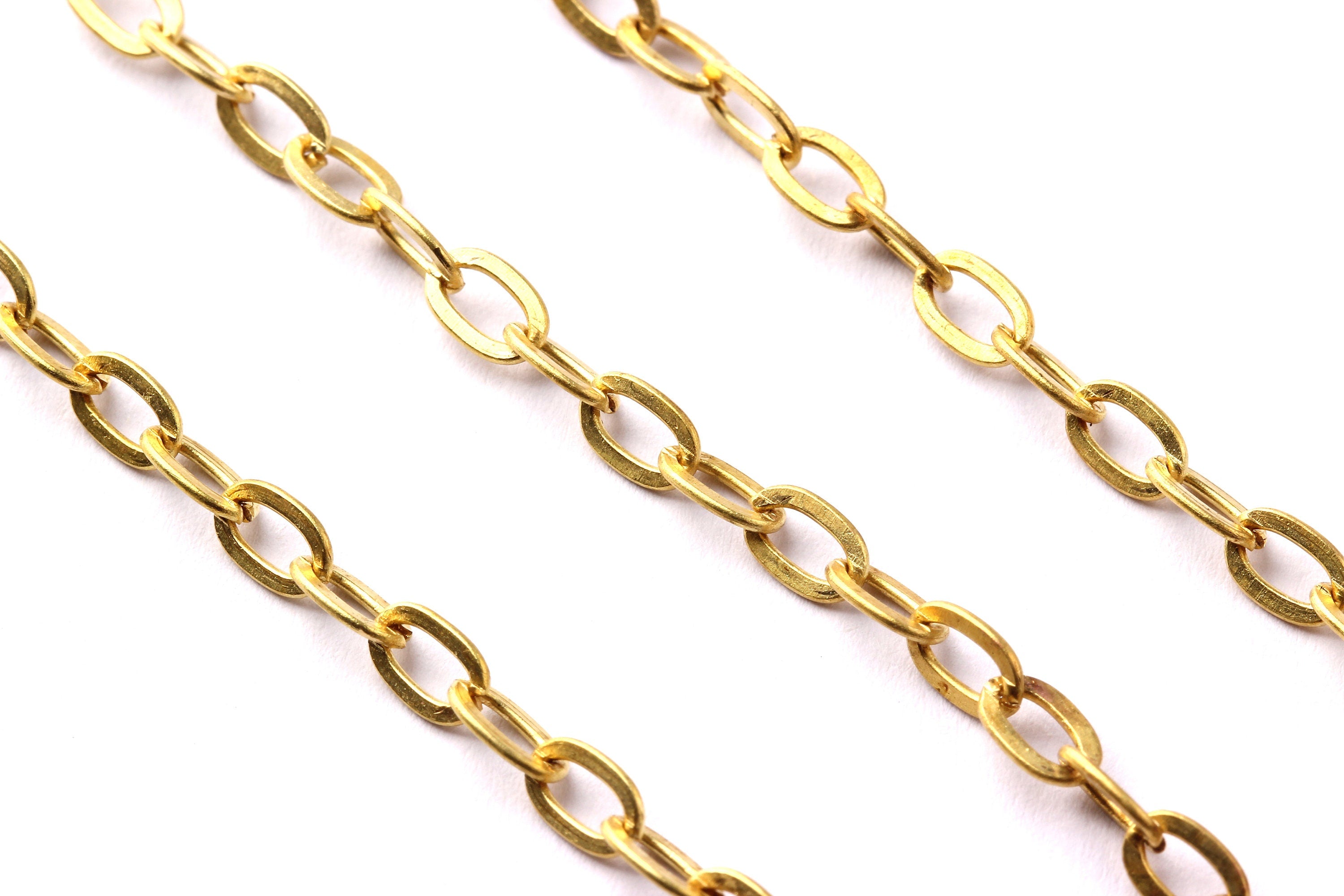 Flat Cable Chain - Raw Brass Chain - Unsoldered Link - Faceted Raw Brass Cable Chain - 0.22&quot; x 0.14&quot; x 0.02&quot; - Jewellery Making - CC1049 - DOMEDBAZAAR