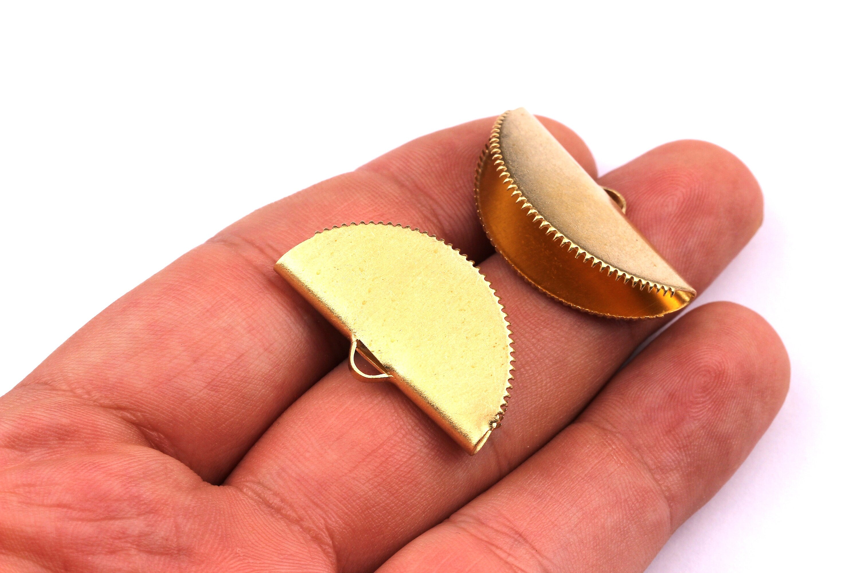 Brass Ribbon Crimps- Raw Brass Ribbon Crimps End - Jewelry Supplies - 17.5x30mm - PP1200 - DOMEDBAZAAR