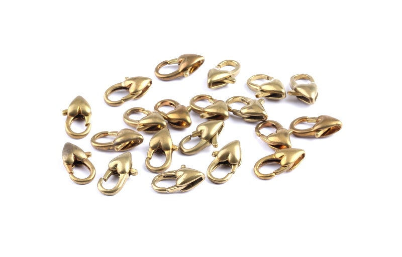 Brass Parrot Claps - Raw Brass Lobster Claw Claps - Heart Shaped Parrot Claps - Jewelry Supplies - 13.7x6.6x4.2mm - KS1006 - DOMEDBAZAAR