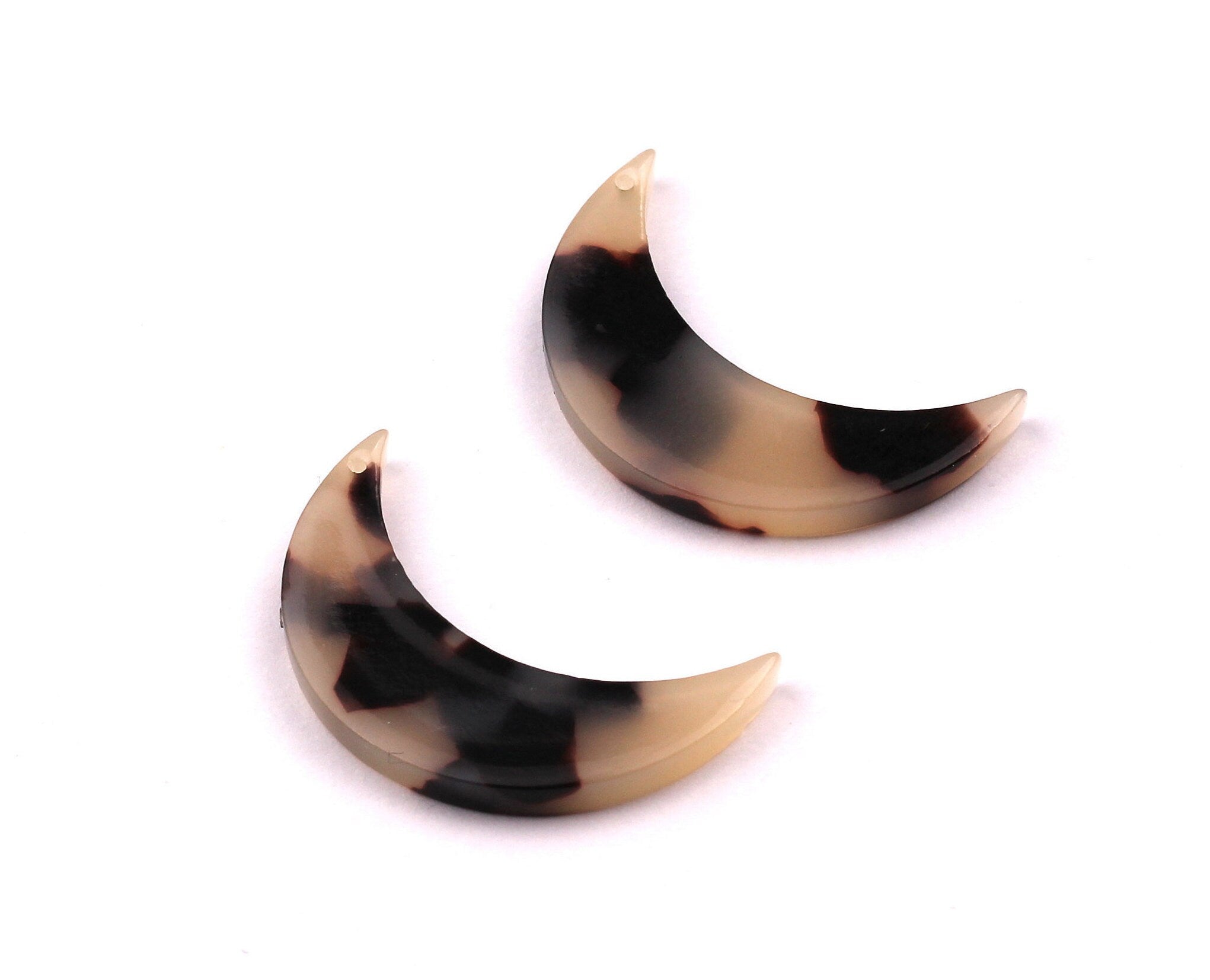 Acetate Moon Charms - Blonde Tortoise Shell Earrings - Moon Earrings and Pendant - Earring Findings - Color Code: A07 - 27x17mm - AC1031B - DOMEDBAZAAR