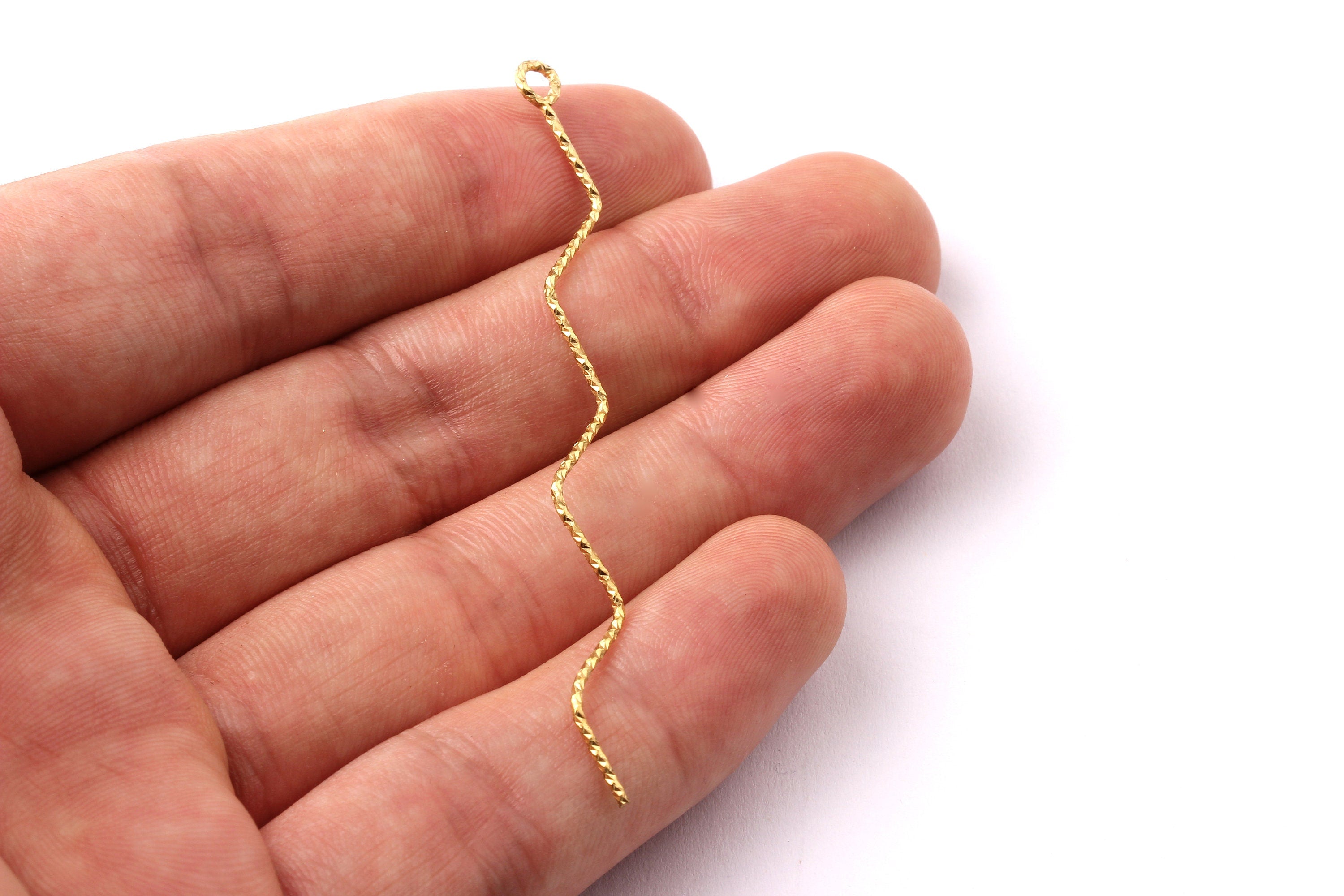 Raw Brass Earring Charms- Wavy Shaped Brass Ear Thread - Jewelry Supplies - 70x6.5x1mm - PP1249 - DOMEDBAZAAR