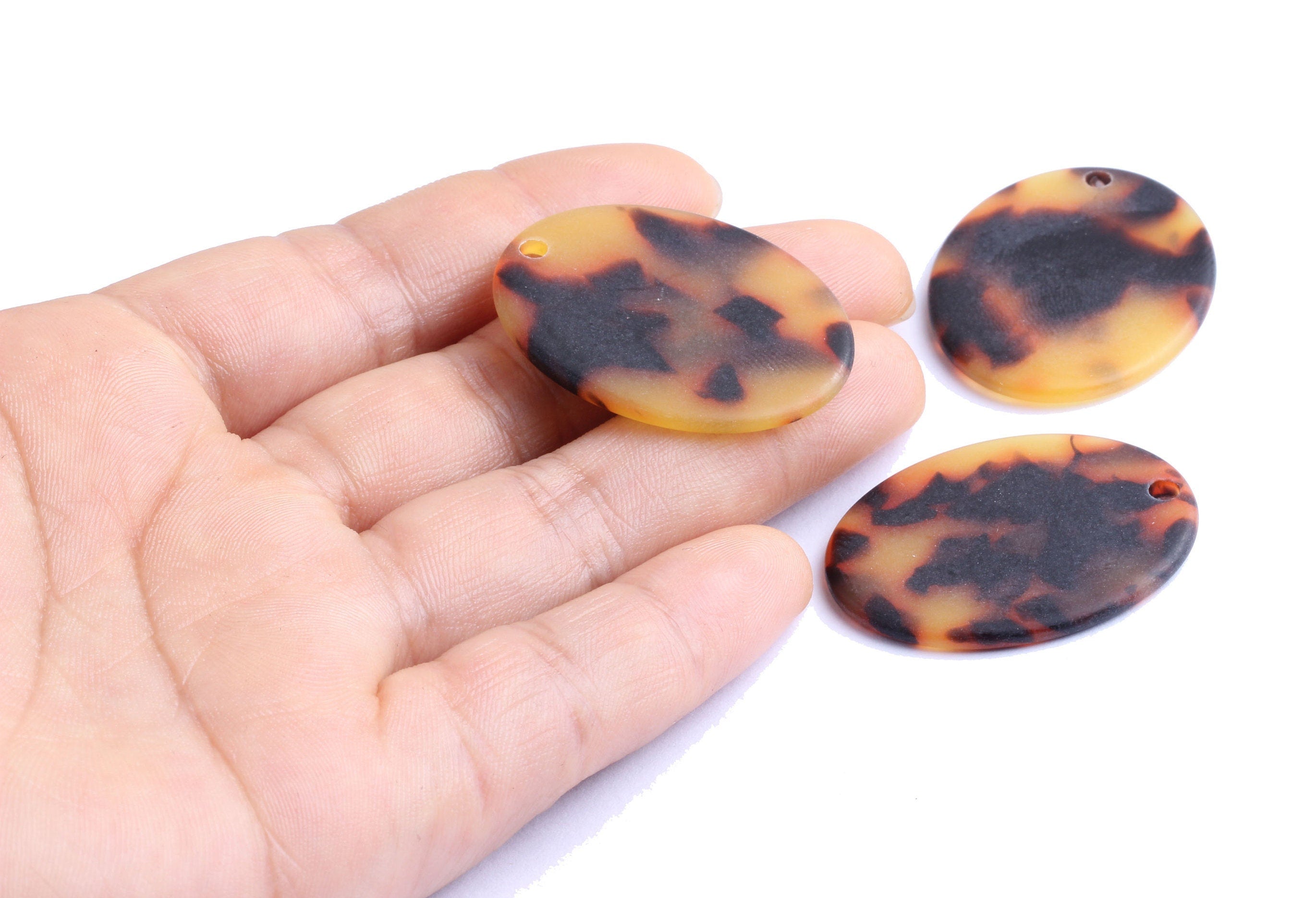 Acetate Matte Oval Charms - Tortoise Shell Earrings - Oval Pendant - Jewelry Making Supplys - Color Code: A03 - 34.5x27.2x2.46mm - AC1105A - DOMEDBAZAAR
