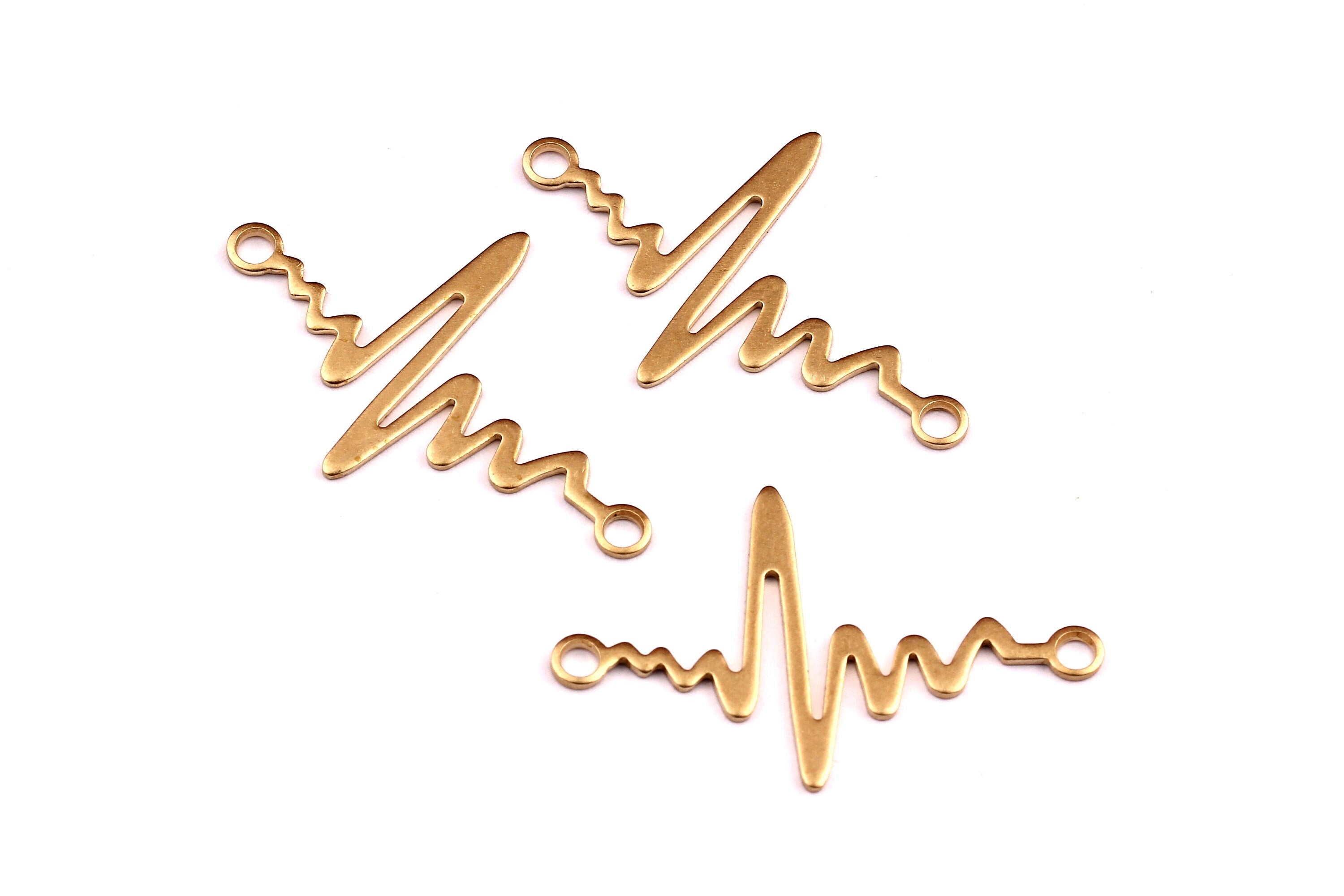 Pulse Shaped Brass Charms - Rhtym Shaped Raw Brass Charms - Jewelry Supplies - 23x37x1mm - PP1300 - DOMEDBAZAAR