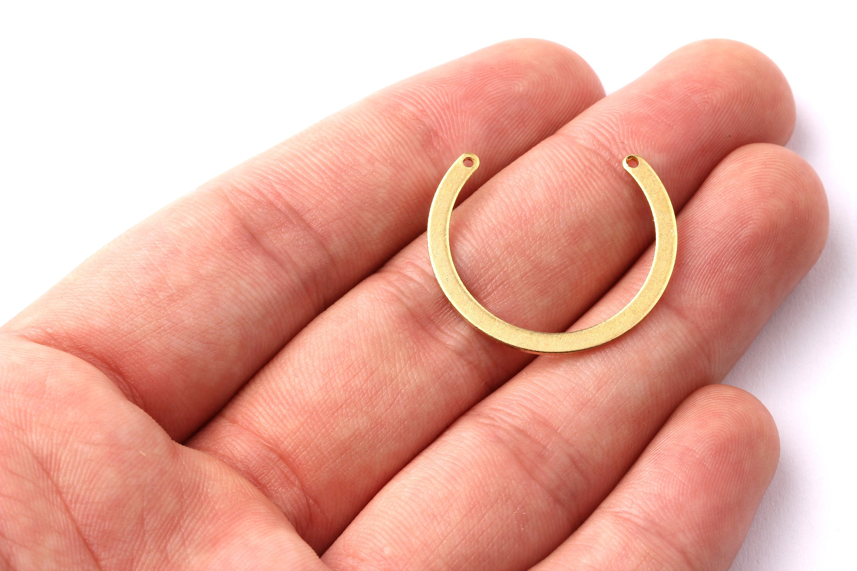 C Shaped Brass Charms - Raw Brass Hoop Connector - Jewelry Supplies - 24x28x0.75mm - PP1302 - DOMEDBAZAAR