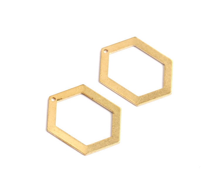 Raw Brass Geometric Charms - Hexagon Shaped Raw Brass with Hole - Hexagon Findings - Jewelry Supplies - 26x19x1mm - PP1229 - DOMEDBAZAAR