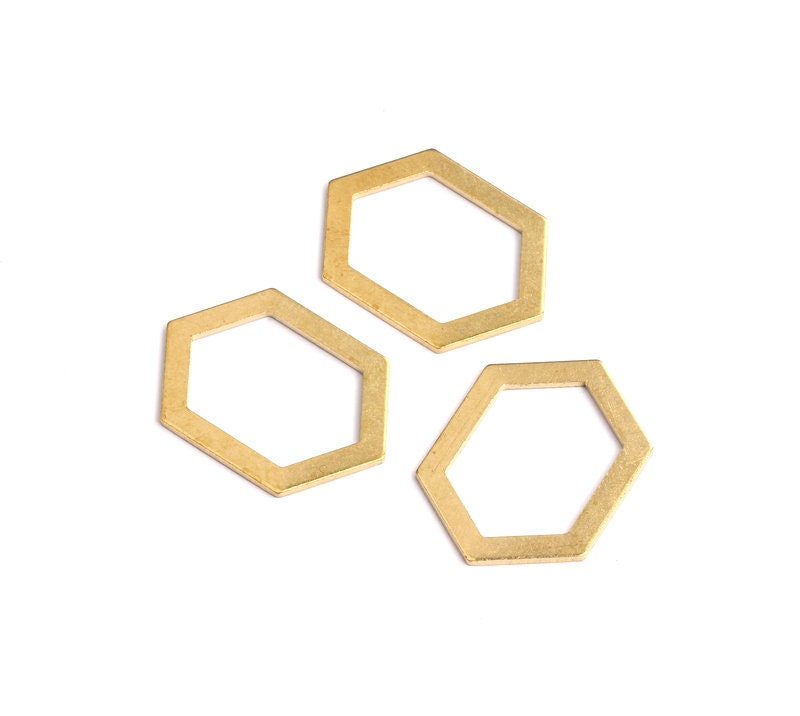 Raw Brass Geometric Charms - Hexagon Shaped Raw Brass without Hole - Hexagon Findings - Jewelry Supplies - 26x19x1mm - PP1232 - DOMEDBAZAAR