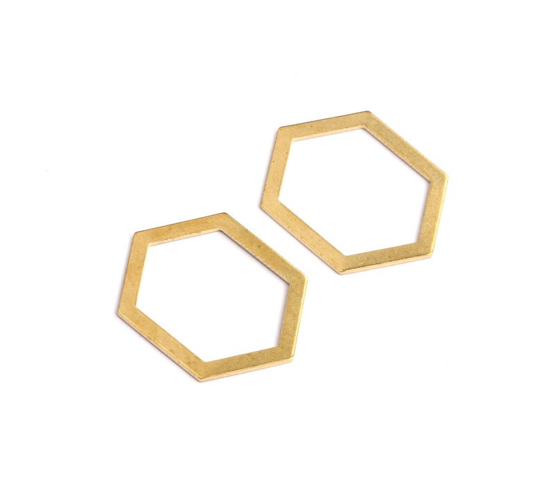 Raw Brass Geometric Charms - Hexagon Shaped Raw Brass without Hole - Hexagon Findings - Jewelry Supplies - 32x19x1mm - PP1233 - DOMEDBAZAAR