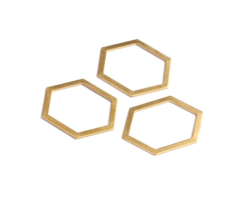 Raw Brass Geometric Charms - Hexagon Shaped Raw Brass without Hole - Hexagon Findings - Jewelry Supplies - 26x19x1mm - PP1234 - DOMEDBAZAAR