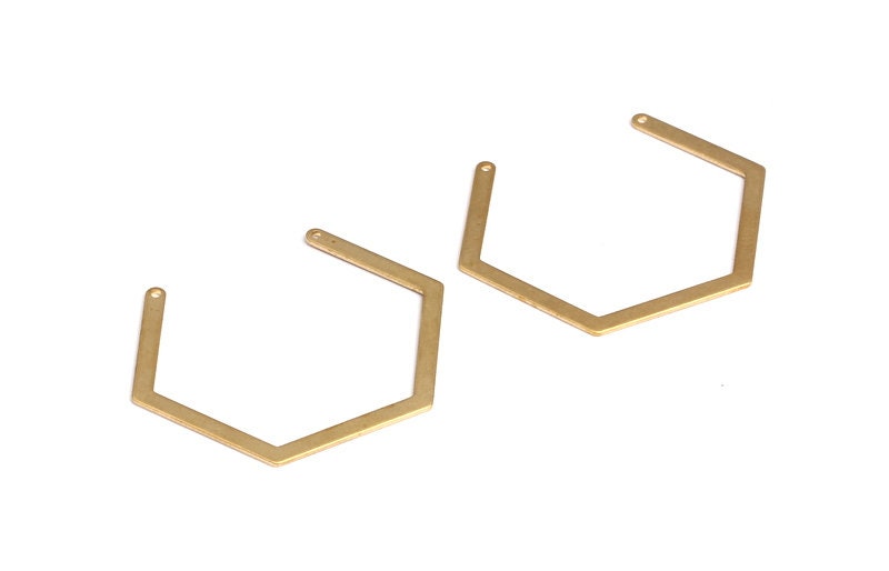 Raw Brass Geometric Charms - Hexagon Shaped Raw Brass with 2 Hole - Hexagon Findings - Jewelry Supplies - 33x41x0.75mm - PP1192 - DOMEDBAZAAR