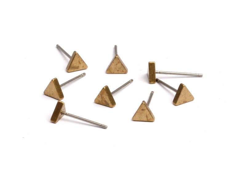 Triangle Stud - Raw Brass Triangle Stud - Stainless Steel Earring Posts - Ear Studs - Jewelry Supplies for Earrings - 5.2x5.9mm PP1016 - DOMEDBAZAAR
