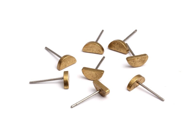 Semicircle Stud - Raw Brass Semicircle Stud - Stainless Steel Earring Posts - Ear Studs - Jewelry Supplies for Earrings - 7.93x3.97mm PP1014 - DOMEDBAZAAR