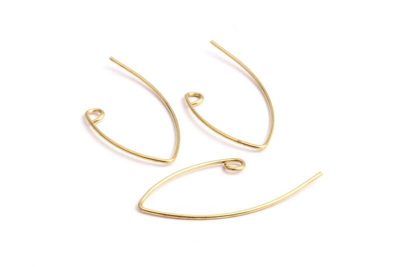 Raw Brass Earring Wires - V Shaped Brass Ear Wire - Jewelry Supplies - 29.3x12.8x0.68mm - PP1314 - DOMEDBAZAAR