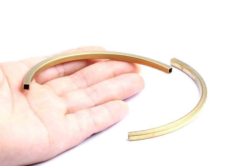Raw Brass Tube - Raw Brass Square Shaped - Raw Brass Curved Tubes - 94x35x4mm - PP1180 - DOMEDBAZAAR