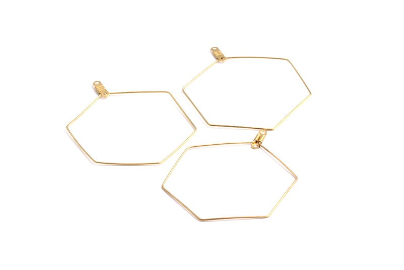 Raw Brass Earring Hoops - Hexagon Shaped Ear Wire - Geometric Earring Findings - Jewelry Supplies - 52x40.8x0.71mm - PP1355 - DOMEDBAZAAR