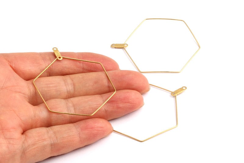 Raw Brass Earring Hoops - Hexagon Shaped Ear Wire - Geometric Earring Findings - Jewelry Supplies - 52x40.8x0.71mm - PP1355 - DOMEDBAZAAR