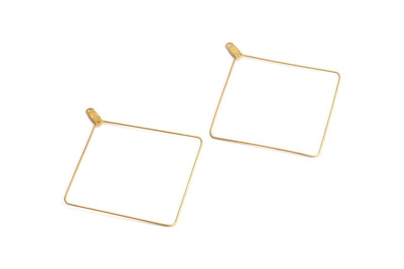 Raw Brass Earring Hoops - Square Shaped Ear Wire - Geometric Earring Findings - Jewelry Supplies - 59.8x53.3x0.7mm - PP1358 - DOMEDBAZAAR