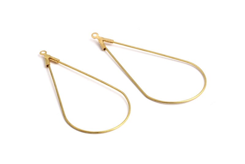 Raw Brass Earring Hoops - Drop Shaped Ear Wire - Geometric Earring Findings - Jewelry Supplies - 47.7x22.1x0.67mm - PP1360 - DOMEDBAZAAR