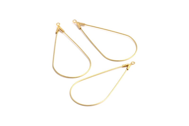 Raw Brass Earring Hoops - Drop Shaped Ear Wire - Geometric Earring Findings - Jewelry Supplies - 47.7x22.1x0.67mm - PP1360 - DOMEDBAZAAR